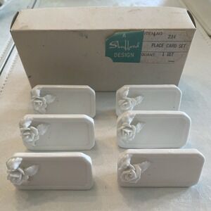 Vintage Shafford Design White Porcelain Rose Place Card Holders Set of 6 Boxed